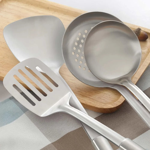 4-Pcs Cooking Utensils Set, Stainless Steel Kitchen Utensils, Wok Utensils Set