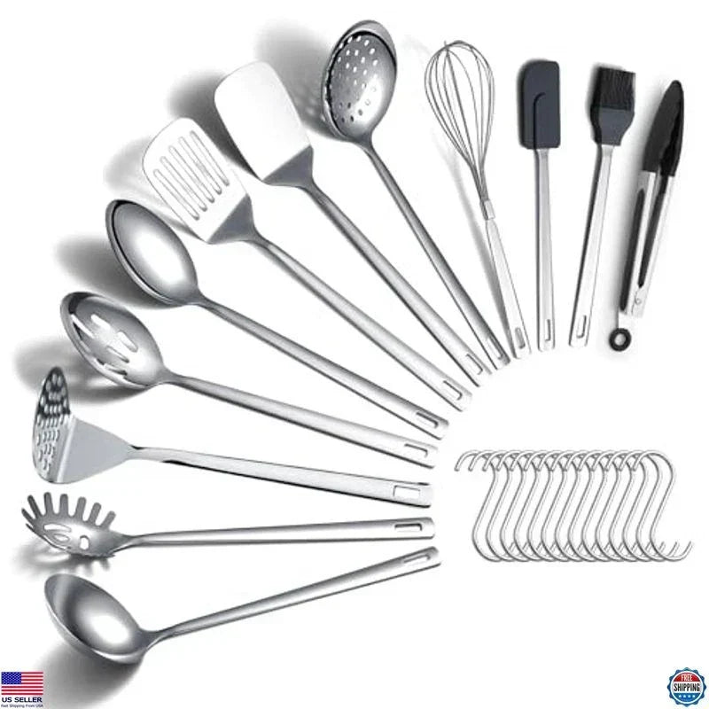 Kitchen Cooking Utensils Set 26 Pieces, Stainless Steel Heavy Duty Sturdy