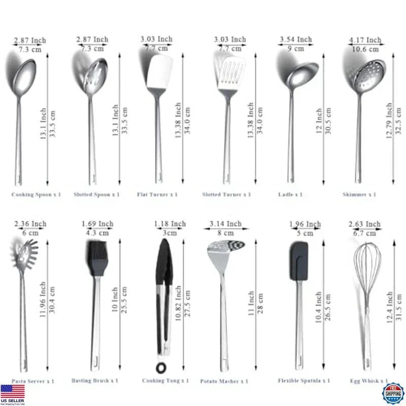 Kitchen Cooking Utensils Set 26 Pieces, Stainless Steel Heavy Duty Sturdy